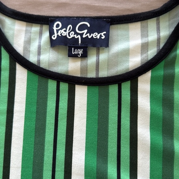 Lesley Evers Striped Green Sleeveless Tank Top Contrast Trim Multi Hues - Picture 7 of 11